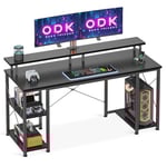 ODK Bureau Gaming, Bureau Informatique de Jeu avec Support D'éCran, Bureau avec Rangement Petit Bureau pour Le Bureau, la Chambre (Noir, 120x50x86.5cm)