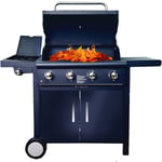 Ke Grill - Barbecue a' gaz KE003 pour la cuisson au gaz ou a' la pierre de lave en acier quatre bruleurs 12 kW + 2 kW avec bruleur late'ral