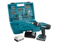 Makita HP 488 DAEX1 cordless impact drill 18 V 42 Nm G series + 2x battery 2.0 Ah + charger + 74-piece accessory set + case