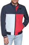 Tommy Hilfiger Men's Lightweight Varsity Rib Knit Bomber Jacket Shell, Midnight/Ice/Red, M