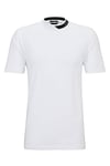 BOSS Mens Tock Stretch-Cotton T-Shirt with Logo-Stripe Jacquard Collar White