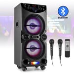 Portable Karaoke Machine Bluetooth Speaker Set with Microphones and Party Lights