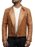 Menns Classic Tan Leather Biker Stylish Jacket -Joel