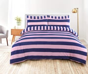 Night Comfort Cotton Blend Eco Breathable Duvet Cover Bedding Set With Pillowcases (Single, Kendal 2 - Pink & Navy Bold Stripes)