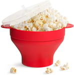 Popcorn Maker, Microwave Silicone Popcorn Popper with Lid and Handles Hot Air Big Size Collapsible Bowl BPA Free Dishwasher Safe Red High Temperature Resistance for Home, Party, See Movie