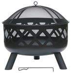 Large Round Black Metal Fire Pit With Mesh Cover