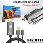 1080p Lightning To Hdmi Lead Tv Av Adapter 2m Cable For Ipad Iphone Xs Xr X 8 7