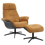 Nordic Furniture Group Falcon Hellegjerde fåtölj med pall tyg gul/ek svart och ben metall