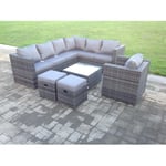 Rattan Garden Furniture Corner Sofa Set Square Coffee Table Chair Footstools Right Hand Option