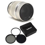 KamKorda Lens Filter Kit 58mm + Olympus M.Zuiko Digital ED 75mm f/1.8 Lens (Silver), Micro Four Thirds System, Two High Refractive Index Elements, Movie & Still Compatible AF System + 2 Year Warranty
