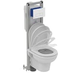 Ideal Standard Exacto Pack complet WC suspendu sans bride Gain de place Abattant Frein de chute R038401 Blanc