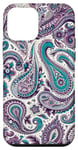 Coque pour iPhone 12 mini Violet Turquoise Paisley Majesty - Tourbillons d'Élégance