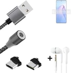 Data charging cable for + headphones Oppo Reno8 Pro Global + USB type C a. Micro