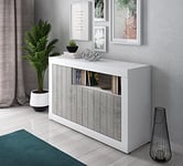Dmora - Buffet moderne avec 3 portes, Buffet de cuisine, Buffet avec étagères et étagères, Meuble TV de salon, 138x42xh86 cm, Couleur Blanc et Ciment