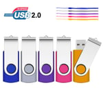 1GB Memory Stick 5 Pack,SRVR Flash Drive USB 2.0 Swivel Thumb Drives Data Storage Jump Drive Zip Drive Memory Sticks External Devices with Led Indicator(Mixed Color With Lanyard)