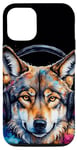 iPhone 12/12 Pro Wolf Headphones Music Colorful Animal Art Print Graphic Case