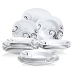 VEWEET ZOEY 18Piece Dinner Set Porcelain White Tableware Plate Set Service for 6