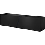 Les Tendances - Grand meuble tv sur pied ou mural 2 portes avec Led noir mat et noir brillant Prago 160 cm