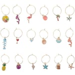 18 st strandgåvor bröllopsvin charm dricksglas identifierare djur glasmarkör glas skal charms tropiska glas charms