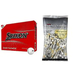 Srixon Distance 10 (NEW MODEL) - Dozen Golf Balls - High Velocity and Responsive Feel & PTS Unisex Golf Wooden Tees 2 3 4 bag of 100 Tees, 100, Tees UK