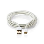 Nedis USB-kabel | USB 2.0 | USB-A Han | USB-C™ Hann | 15 W | 480 Mbps | Gull belagt | 2.00 m | Rund | Flettet / Nylon | Aluminium | Deksel Vindusboks