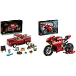 LEGO 10290 Pickup Truck Building Set for Adults, Vintage 1950s Model & 42107 Technic Ducati Panigale V4 R Motorbike, Collectible Superbike Display Model