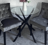 Round Glass Dining Table Kitchen Room Furniture Small Breakfast Modern Metal Leg