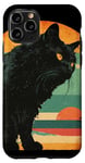 Coque pour iPhone 11 Pro Silhouette de chat tigré noir vintage couleur rétro coucher de soleil