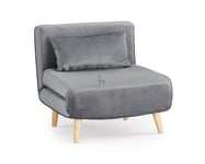 Kendal Velvet Futon Style Single Sofa Bed Fold Out With Matching Cushion and Wooden Legs