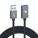 RAMPOW USB 3.0 Extension Lead Cable 2m Male to Female USB Extension Cable, USB Extender Lead Compatible with Printer, Scanner, Oculus Rift, PS VR, HTC Vive, Card Reader, Keyboard, Camera 6.6ft Grey