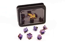 Razor Series Dice: Purple Liquid Core Dragon Eye, Red Dice, Blue Numbers 7-die Set