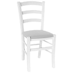 Chaise En Bois Venezia Blanche Avec Assise En Similicuir Gris Clair