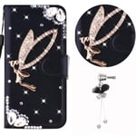 for Samsung Galaxy A21S Case 3D Glitter Book Phone Case Wallet PU Leather Case Cover Floral Bling Sparkly Diamonds Angel Folio Stand with Closure Card Slots Cute Magnetic Buckle Phone Flip Case