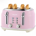 Salter Retro 4-Slice Toaster Wide Slot 6 Level Defrost Removable Crumb Tray Pink