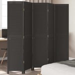 Room Divider 5 Panels Black Solid Wood Paulownia vidaXL