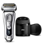 Braun Series 9 9390cc Latest Generation Electric Shaver, Clean&Charge Station, Leather Case, Silver