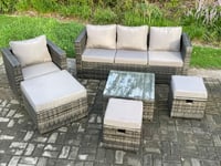 6 PCS Outdoor Lounge Sofa Set Wicker PE Rattan Garden Furniture Set with Coffee Table 3 Small Footstools
