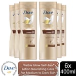 Dove Visible Glow Self-Tan Lotion Nourishing Care For Medium-Dark Skin, 6x400ml