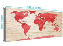 Large Red Cream Map of World Atlas Canvas Wall Art Prints - 120cm Wide - 1311