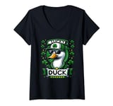 Womens Lucky Duck Funny Shamrock St Patricks Day V-Neck T-Shirt