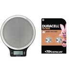 Amazon Basics Digital kitchen scales with LCD display (with batteries), Black and Stainless Steel & DURACELL 2032 Lithium Coin Batteries 3V (2 pack) - Up to 70% Extra Life - Baby Secure Technology