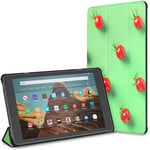 Ultra Thin Folding Case Compatible with 10.1" Amazon Fire HD 10 Tablet (9th/7th Generation,2019/2017 Release),Cover with Auto Wake/Sleep Colorful Pattern Red Tomatos On Green