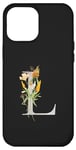 Coque pour iPhone 15 Pro Max Lettre L florale en titane noir personnalisable