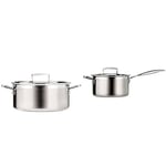 Le Creuset 3-Ply Stainless Steel Shallow Casserole, 24 cm and Saucepan with Lid - 16 cm