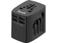 Budi 4x USB Universal AC Charger / Adapter, 5A, EU/UK/AUS/US/JP (black)