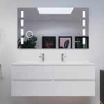 Cuisibane - Meuble double vasque 140 cm rosaly avec miroir Excellence- Blanc- Plan vasque en - Blanc
