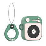 Retro Record Player AirPods Silicone Case Compatible with Apple AirPods 1&2 Cover with Keychain Cute Funny Cool Case for AirPods 1&2[3D Cartoon Pattern][Designed for Kids Girl and Boys] (Green)