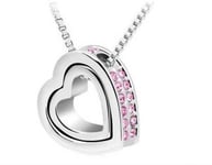 Vackert halsband - silver hjärtan med rosa strass