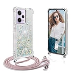 Coque avec Cordon Compatible avec Xiaomi Redmi Note 12 Pro, Housse Paillette Liquide Paillette Filles Antichoc TPU Silicone Case, Réglable Smartphone Collier Etui avec Lanière pour Redmi Note 12 Pro