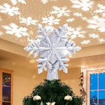 Christmas Tree Topper Lighted with White Snowflake Projector, LED Rotating Snow Projector, 3D Glitter Lighted Sliver Snow Tree Topper for Christmas Tree Decorations & LED Night Nursery Lights